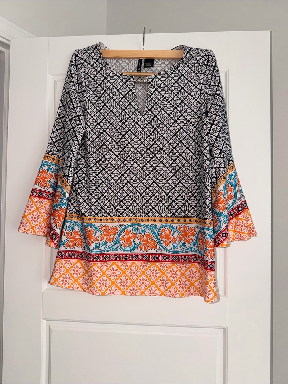 new directions Black Tunic with Orange & Turquoise Border